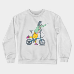 girl ride a folding bike Crewneck Sweatshirt